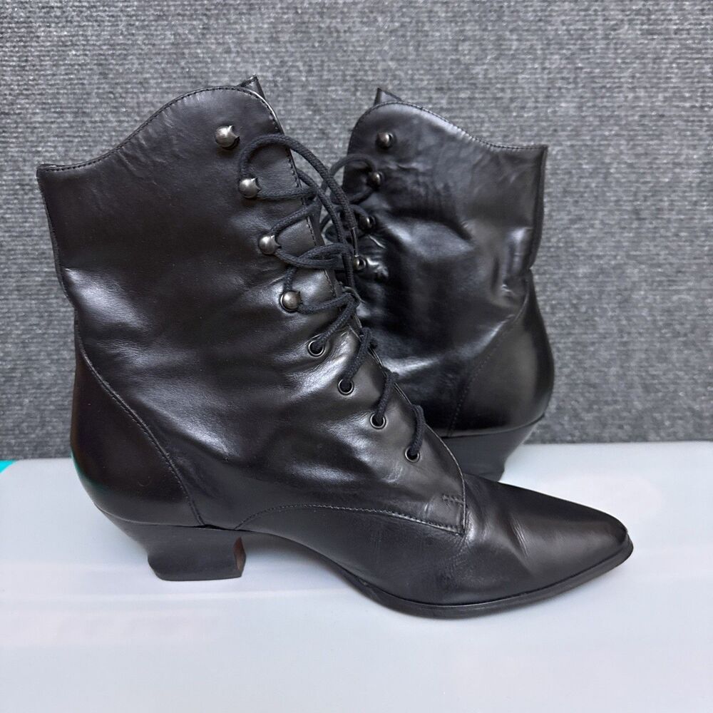 VTG Miramonte Lace Up Point Boots Black Steampunk Granny Victorian US 10M